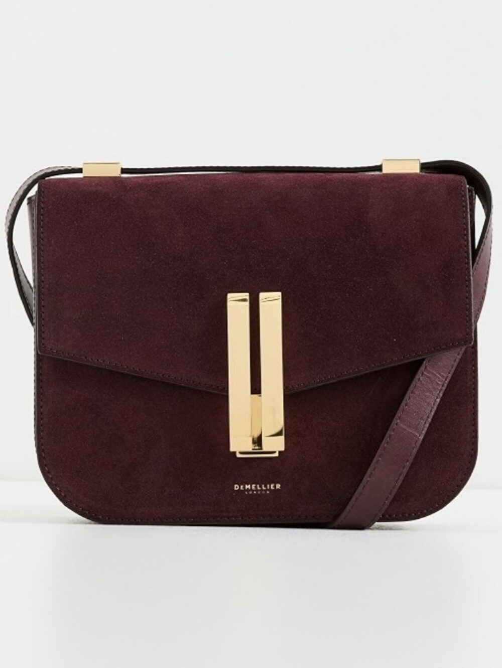 DeMellier Vancouver Chocolate Brown Suede Pebbled Leather Crossbody Bag Gold